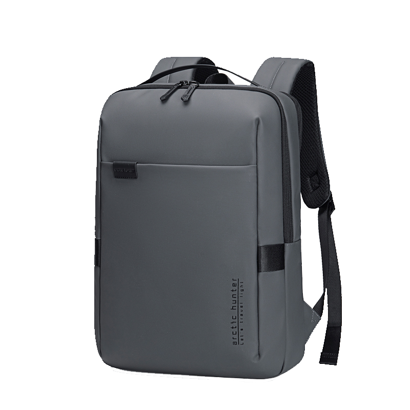 Grauer Unisex-Rucksack in der Vorderansicht für Alltag und Reisen