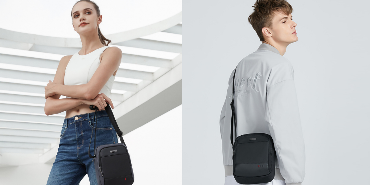 Minimalistische schwarze Crossbody Tasche für Damen und Herren im urbanen Frühlingslook