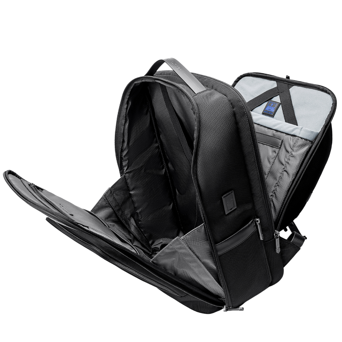Innenansicht des Arctic Hunter Travel Chic mit separat geöffnetem Laptopfach und großem Hauptfach für optimale Organisation.
