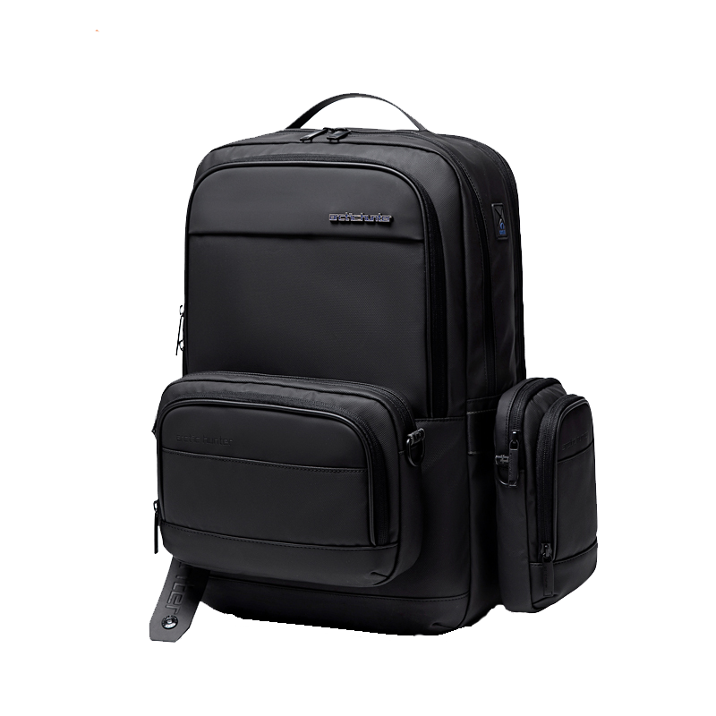 Das komplette Arctic Hunter Travelmate 3-in-1 Set bestehend aus einem großen Business-Rucksack und zwei vielseitigen Umhängetaschen in Schwarz.