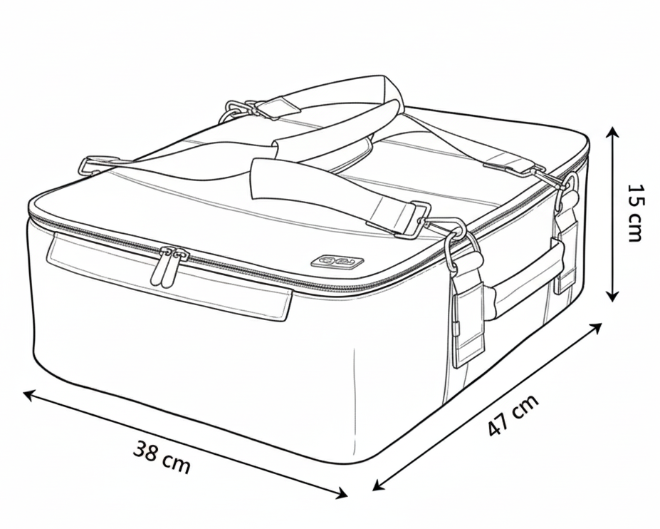 CSOS Sitz Tasche, ein schwarzer Auto-Organizer, horizontal ausgerichtet, mit Reißverschlüssen, Tragegriffen und einem Schultergurt. Die Tasche zeigt das CSOS-Logo und ist ideal zur Aufbewahrung im Auto unter oder hinter dem Sitz.
