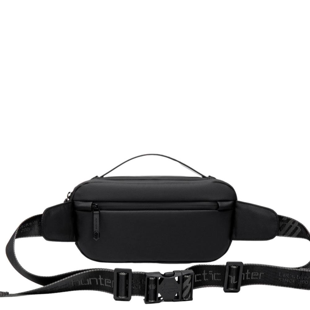 Frontansicht der Crossbody Tasche freeway sling in Schwarz – minimalistisch & hochwertig