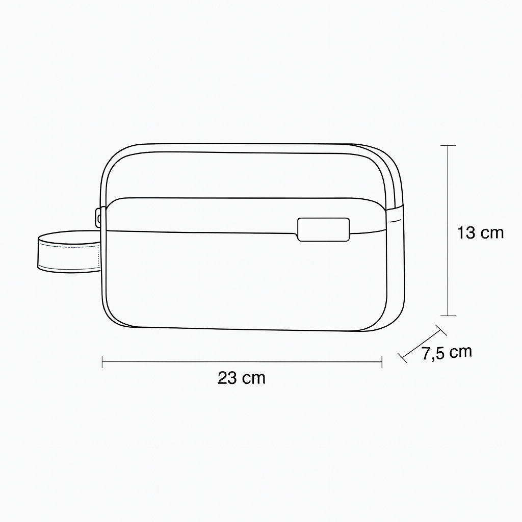 Pouch Bag Travel Lite Design Sketch technische Zeichnung minimalistische Travel Organizer Tasche Produktdesign